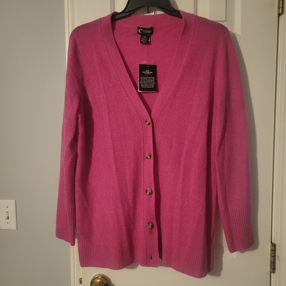 Bloomingdale's Vibrant Pink Cardigan Sweater cashmere
